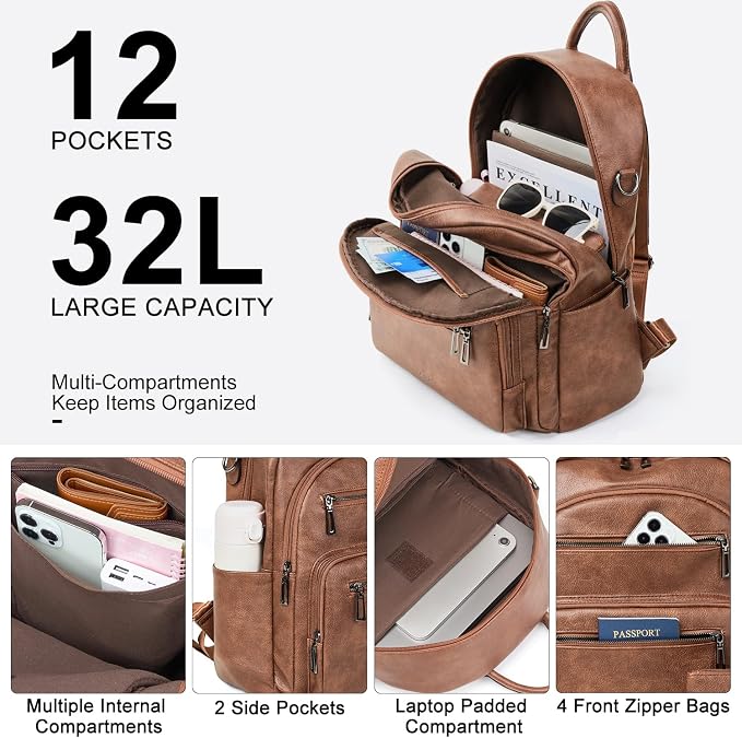Backpack Purse for Women Laptop Backpack, Leather Travel Backpack Shoulder Bag - Image 6
