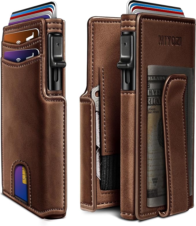 Wallet for Men with Money Clip Coins Pocket ID Window Gift Boxed, Slim Smart by Miyozi