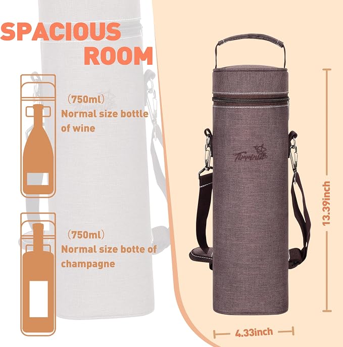 Tirrinia Single Bottle Wine Gift Carrier Bag, Insulated Travel Wine Cooler Tote - Image 3