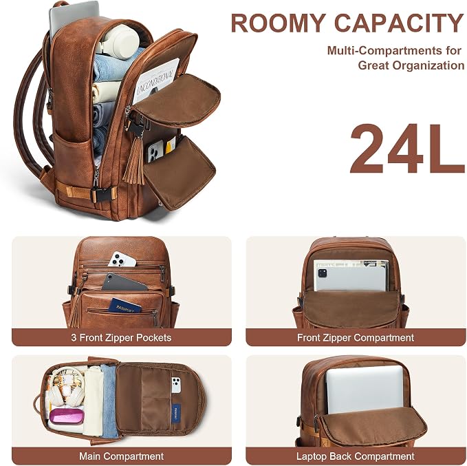 Shrrie Laptop Backpack for Women, Vegan Leather Backpack Work Computer - Image 3