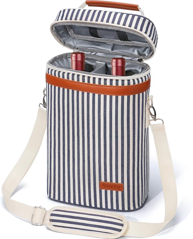 2 Bottle Wine Bag Wine Cooler Carrier Wine Gift Tote Bag, Leakproof & Insulated by Aoonby