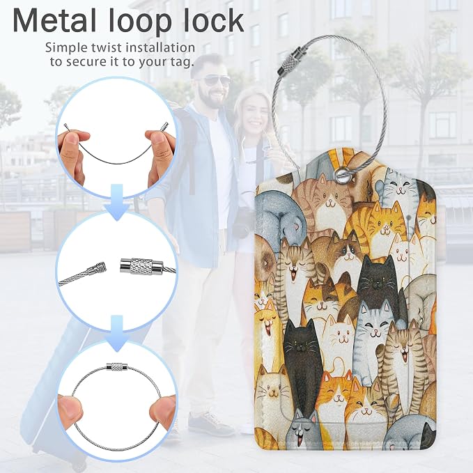 Cartoon Cats Luggage Tags, 2 Pack Luggage Tag, Leather Privacy Cover ID Label - Image 5