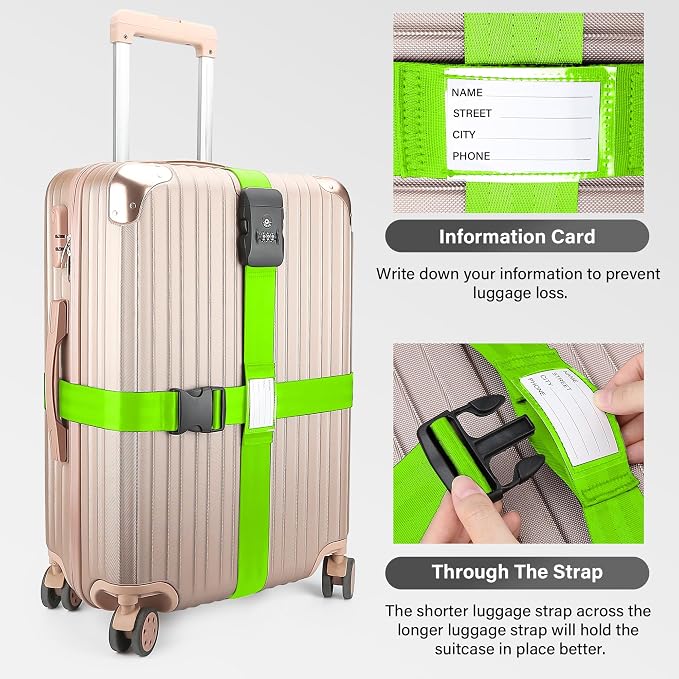 Luggage Straps, 2 Pack Adjustable Heavy Duty Cross Suitcase Straps - Image 3