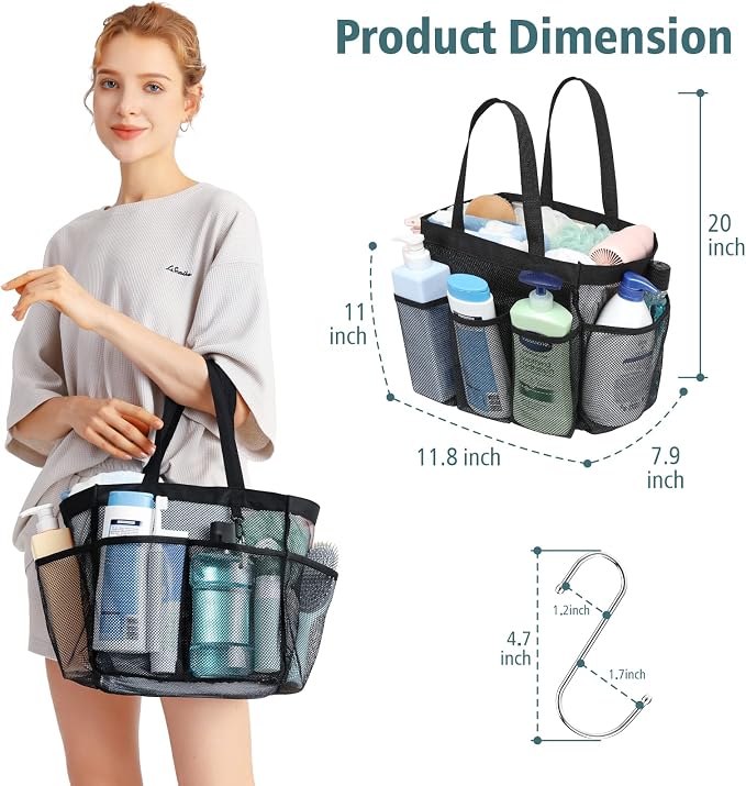 F-color Mesh Shower Caddy Portable, 8.3" Deeper Pockets Large Shower Caddy - Image 3