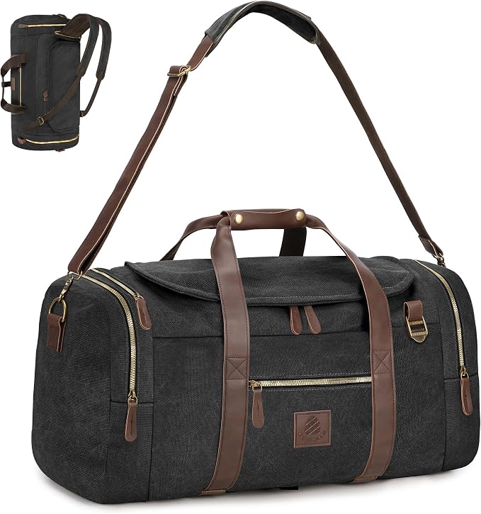 60L Travel Bags for Men, Nomad Canvas Duffle Bag Vintage Genuine Leather Travel by DensataTravelBag