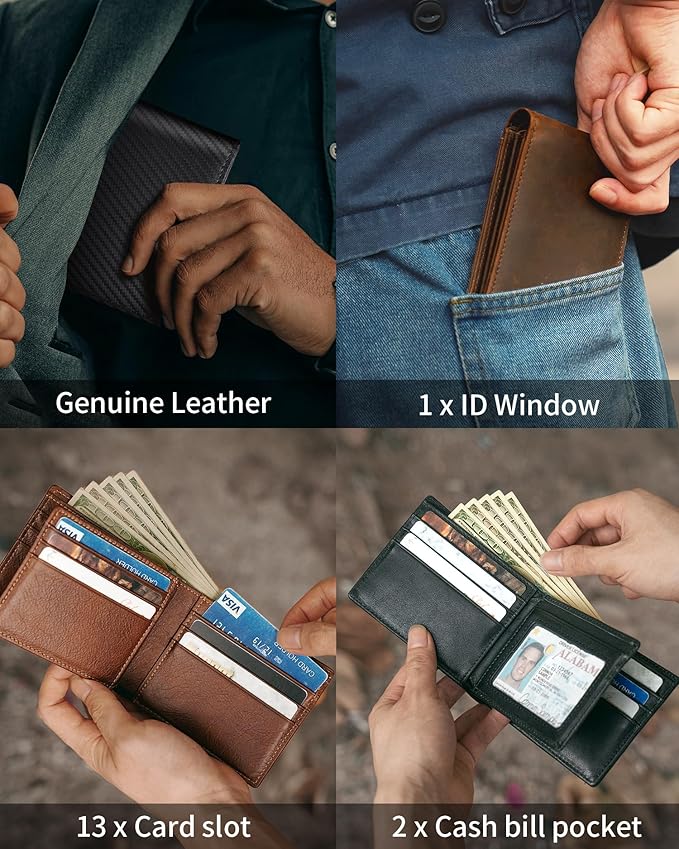 Mens Wallet Genuine Leather Bifold RFID Blocking Wallet - Image 3
