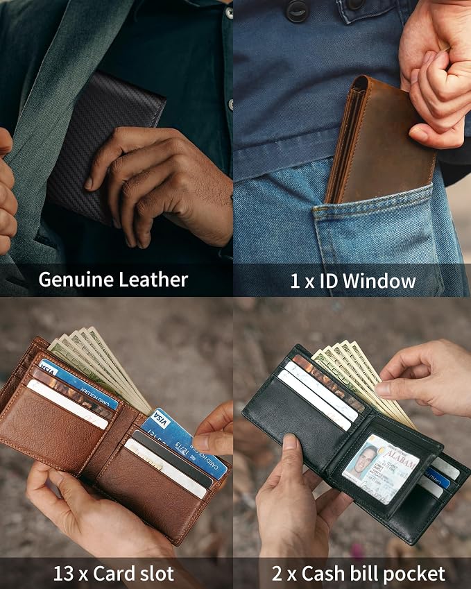 Mens Wallet Genuine Leather Bifold RFID Blocking Wallet - Image 3
