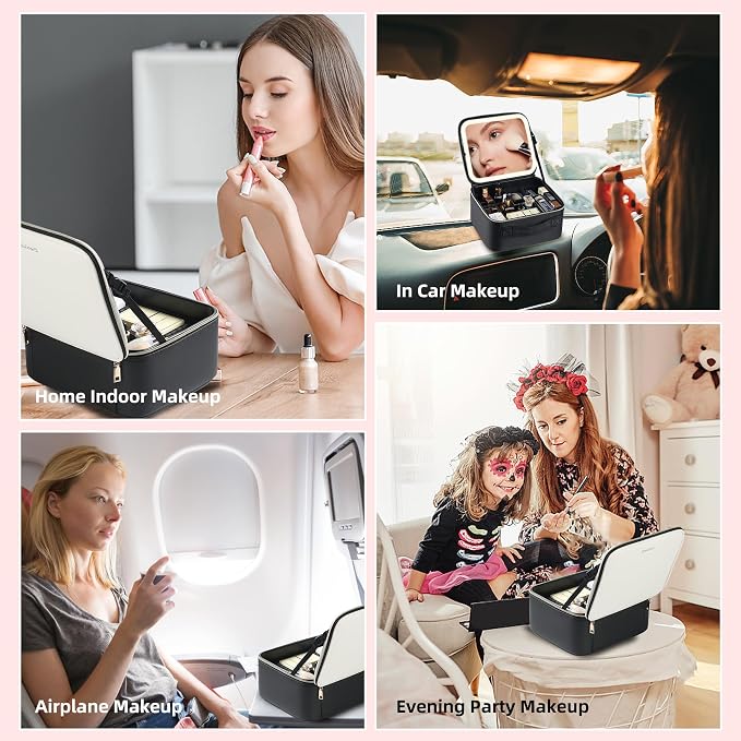 Travel Makeup Bag with LED Mirror – Waterproof Cosmetic Train Case with - Image 6