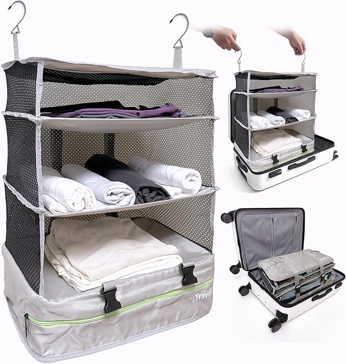 Stow-N-Go Travel Luggage Organizer – Portable Hanging Travel Shelves, Carry-On by GrandFusion