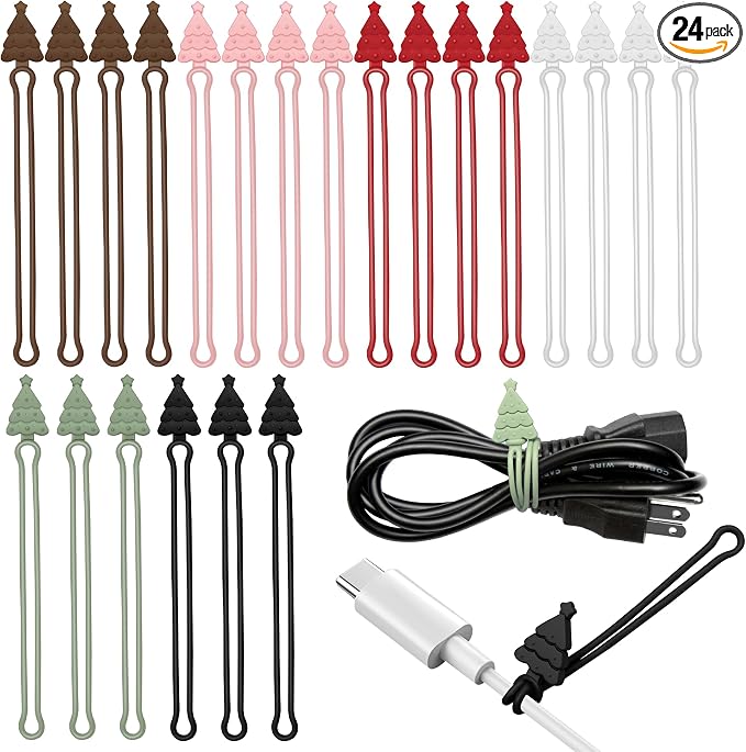 Nearockle 24Pcs Silicone Cable Ties Cord Organizer, 4.5" Reusable Cute by ELECTRONICSORGANIZATION