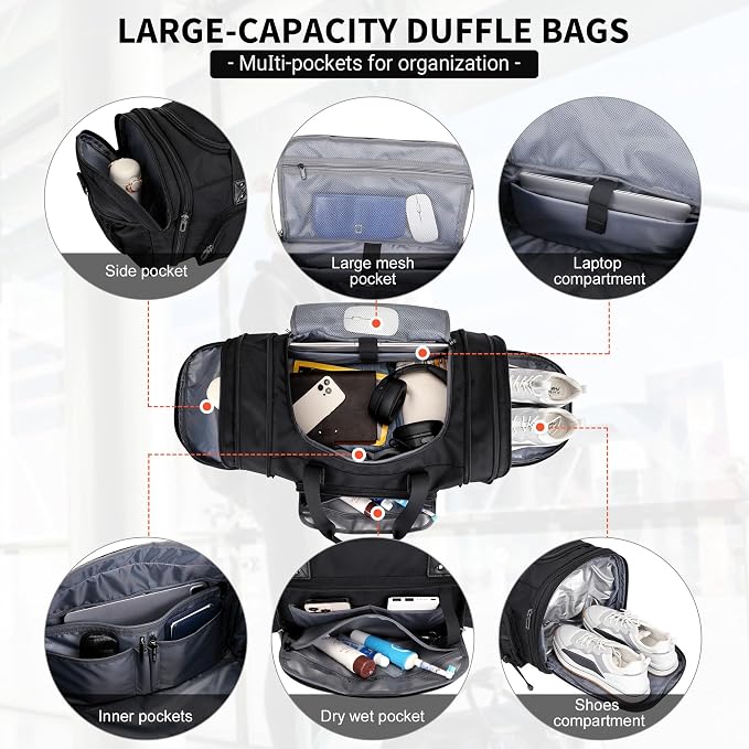 WITZMAN Duffle Bag for Men Nylon Large Gym Weekender Bag - Image 4