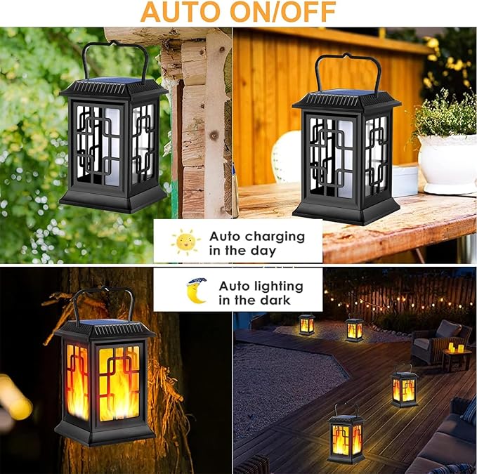 Solar Lanterns Outdoor Waterproof Hanging Lanterns Garden Solar Powered Flame - Image 5
