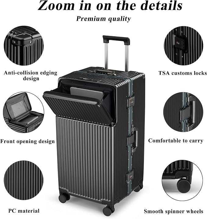 feilario 30in Super Large Captain Aluminum Frame Hardside Spinner Wheels Luggage - Image 4