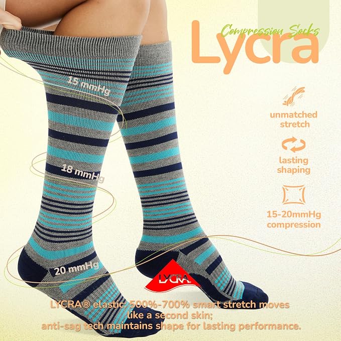 Merino Wool Compression Socks for Women Men, 15-20 mmHg Knee High Socks for - Image 5
