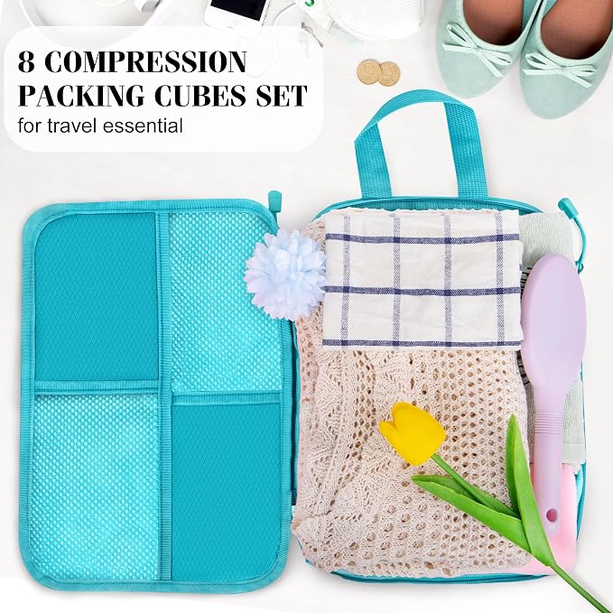 8 Set Compression Packing Cubes Travel, Lightweight Expandable Travel Cubes - Image 6