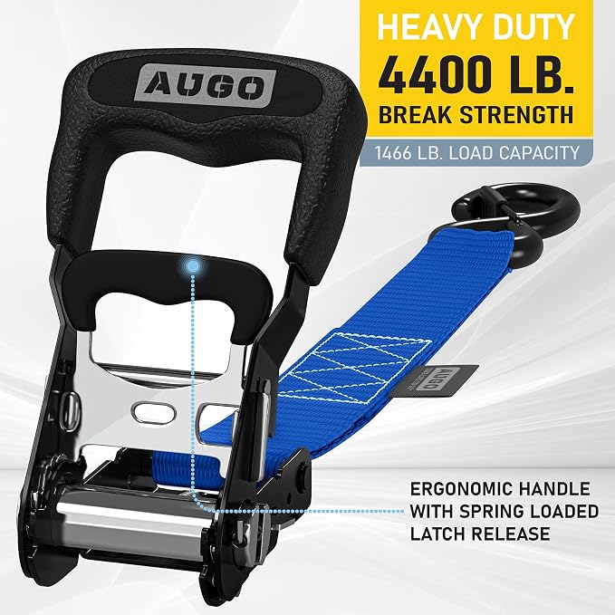 AUGO Heavy Duty Ratchet Straps & Soft Loops – Pack of 4 Extra Strong 1.5” by - Image 2