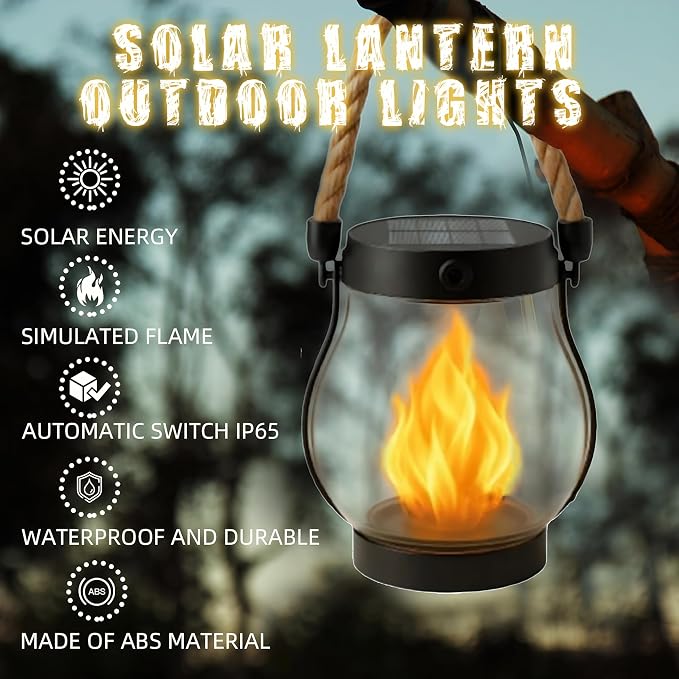 Kaliqo Solar Lantern Outdoor Lights Solar Lantern Waterproof Flickering Flame - Image 3