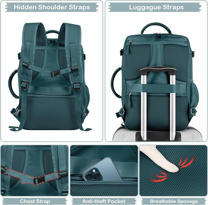 Hanples Women's Large 17.3 Inch Laptop Backpack, Peacock Blue, Waterproof - Image 5