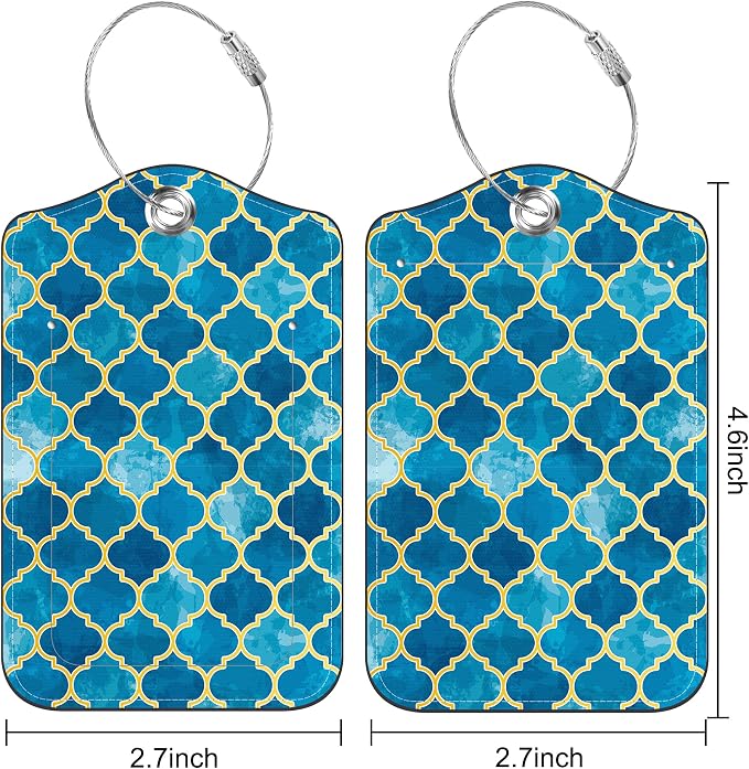 2 Pack Luggage Tag for Suitcase Arabic Mosaic and Mosque Window Shape Leather - Image 2
