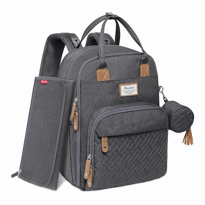 RUVALINO Diaper Bag Backpack, Large Capacity, Waterproof, Dark Gray by RUVALINO