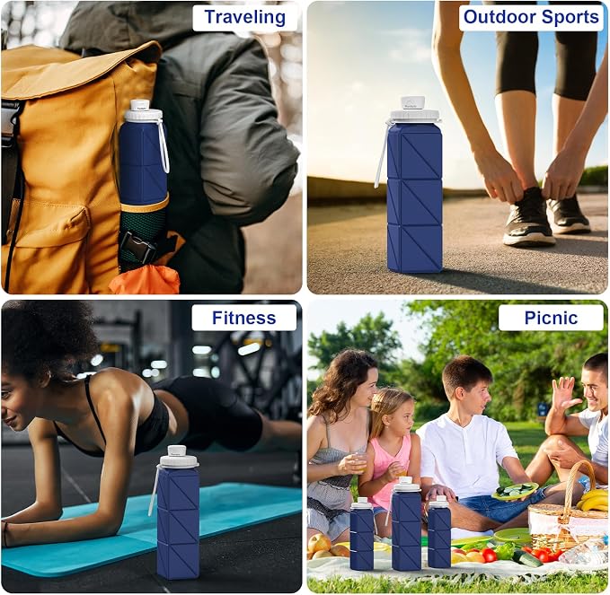 4pack Collapsible Water Bottles, 20.6oz Foldable Water Bottle BPA Free Reusable - Image 7