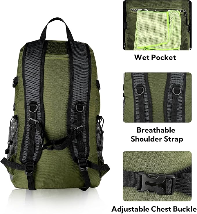 WATERFLY Lightweight Packable Hiking Backpack: 30L Foldable Travel Daypack - Image 5