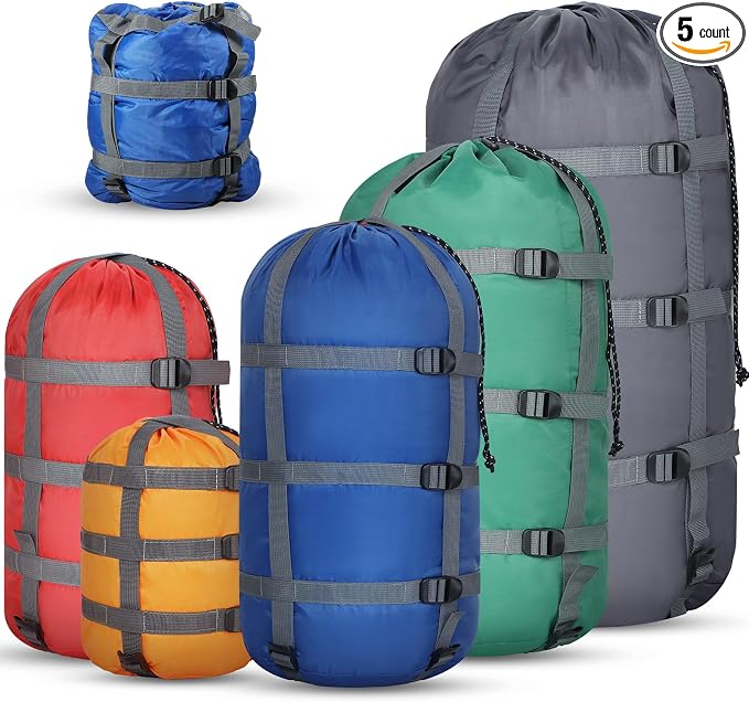 5 Pack Compression Stuff Sack 5 Assorted Size Sleeping Bag Stuff Sack by SilTriangle