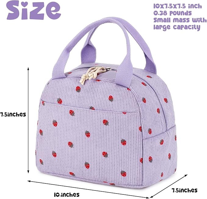 Bluboon Lunch Bag for Women Men Cute Corduroy Lunch Tote Bags Reusable - Image 2