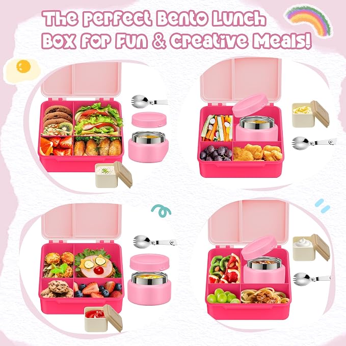 Kids Bento Lunch Box with 8oz Soup Thermo, Kids Leakproof Lunch Food Containers - Image 5