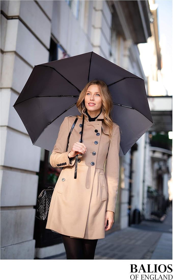 Balios Travel Umbrella Luxurious Golden Hardwood Handle Auto Open & Close - Image 8