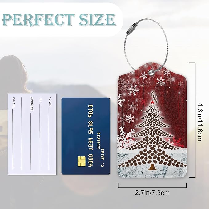 Christmas 2 Pack Luggage Tag for Suitcases Tree Snowflake Red PU Leather Bag - Image 3