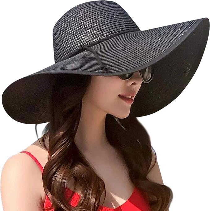 DRESHOW Beach Hats for Women Big Straw Wide Brim Summer Hat Floppy Foldable by DRESHOW