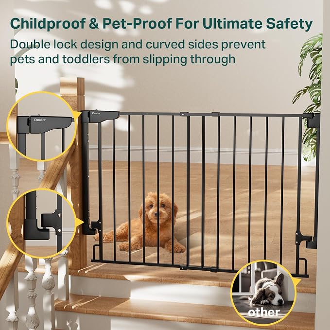 Cumbor 29.2–43" Baby Gate for Stairs, Wall-Mounted, Expandable No Bottom Bar - Image 4