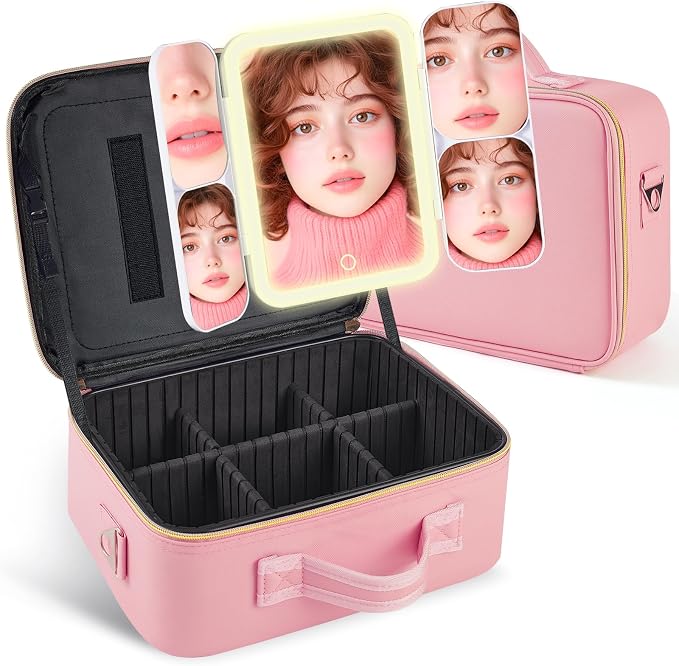 Mid-Size Makeup Bag with LED 1X5X10X20X30X Magnifying Mirror and Travel Makeup - Image 2