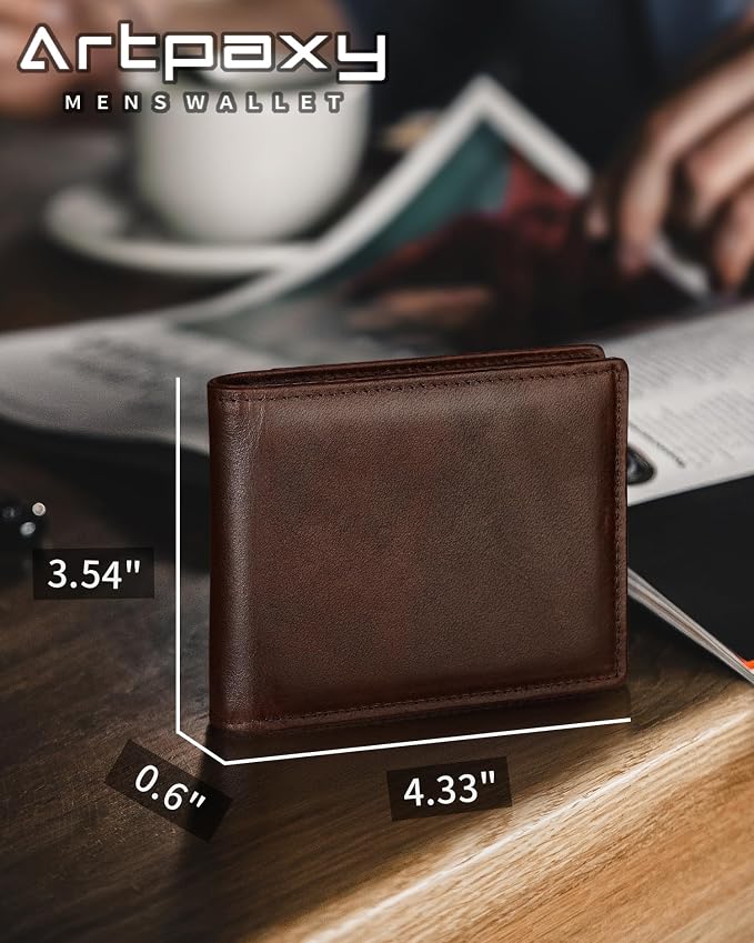 Mens Wallet Genuine Leather Bifold RFID Blocking Wallet - Image 7