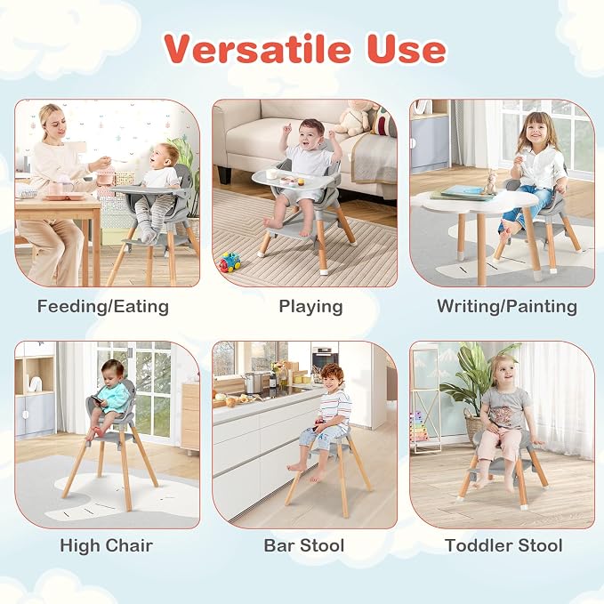 HONEY JOY Baby High Chair, 6 in 1 Convertible Wooden Highchair - Image 2