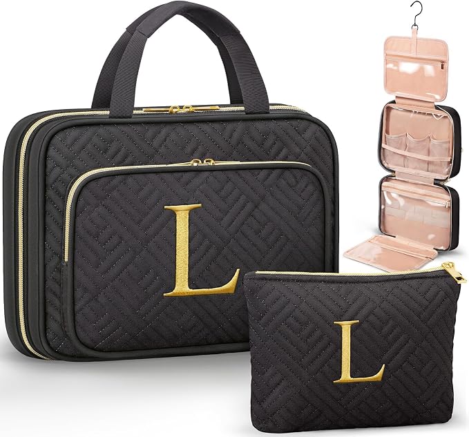 Personalized Gifts for Women, Initial Toiletry Bag Hanging Travel Organizer & by Qinline