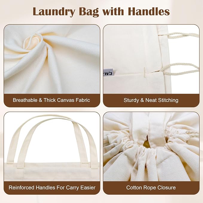 Canvas Laundry Bag 40in x 35in, Thick Cotton Laundry Bag - Image 3