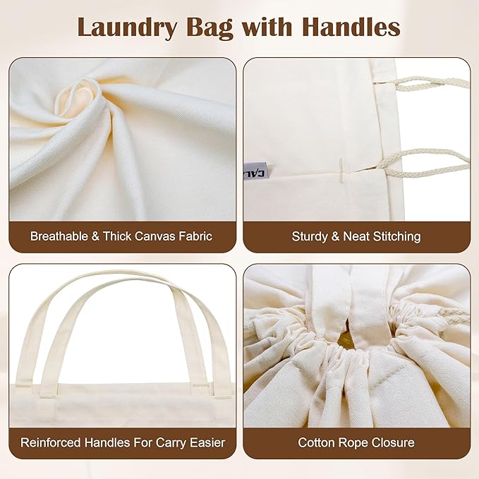 Canvas Laundry Bag with Handles & Drawstring Closure 27.5”x35", Thick Cotton - Image 4