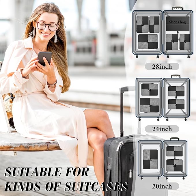 8 Set Compression Packing Cubes Travel, Lightweight Expandable Travel Cubes - Image 3