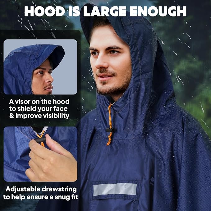 ANYOO Hooded Rain Poncho for Adults Waterproof Lightweight Rain Coat for Men - Image 5