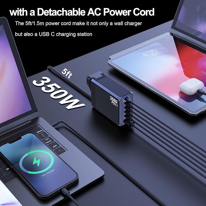 350W USB C Charger, 6-Ports PD3.1 140W Fast Charging Station, GaN Foldable - Image 5