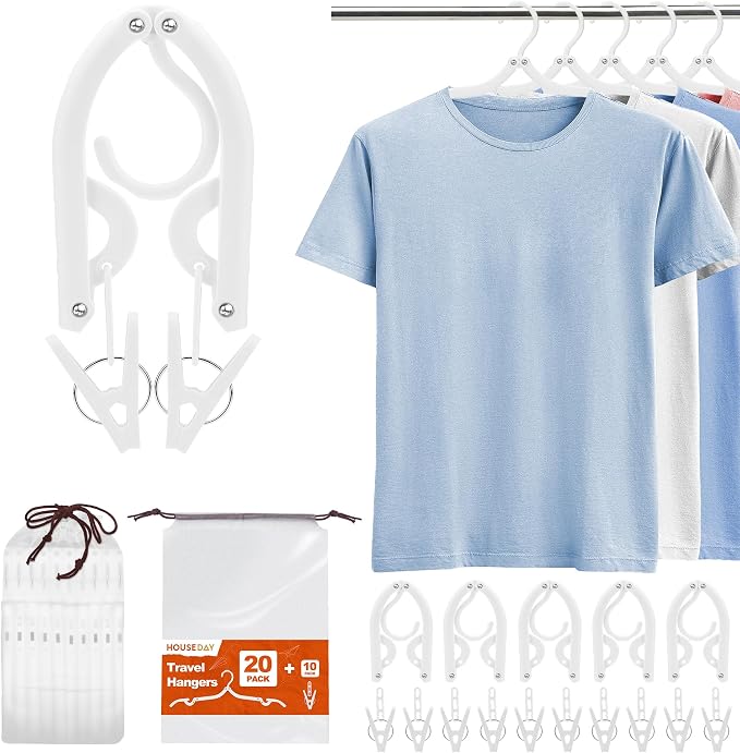HOUSE DAY Foldable Travel Hangers 20 Pack w/10 Clips, Cruise Essentials 2025 by HOUSEDAY