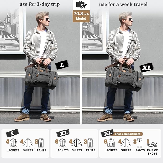 Gonex Canvas Duffle Bag for Travel 60L Expandable Duffel Weekend Overnight Bag - Image 2