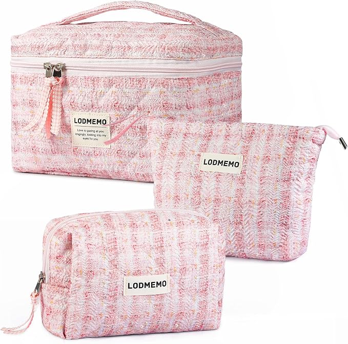 Makeup Bag 3 PCS Quilted Cosmetic Bags by Lodmemo