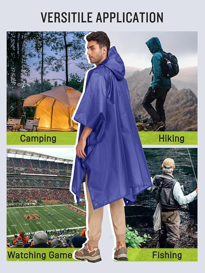 SaphiRose Extra Thick Hooded Rain Poncho Double Layer Waterproof Raincoat Jacket - Image 6