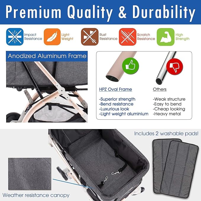 HPZ-PR America Pet Rover Lite Premium Light-Weight Dog/Cat/Pet Stroller Travel - Image 4