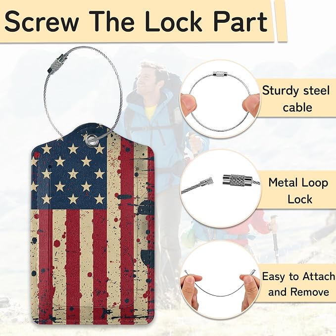 3 Pack PU Retro American Flag Leahter Luggage Tag - Image 2