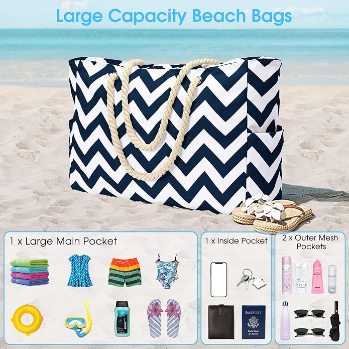 Becokan Beach Bag Large Beach Tote Bag - Image 7
