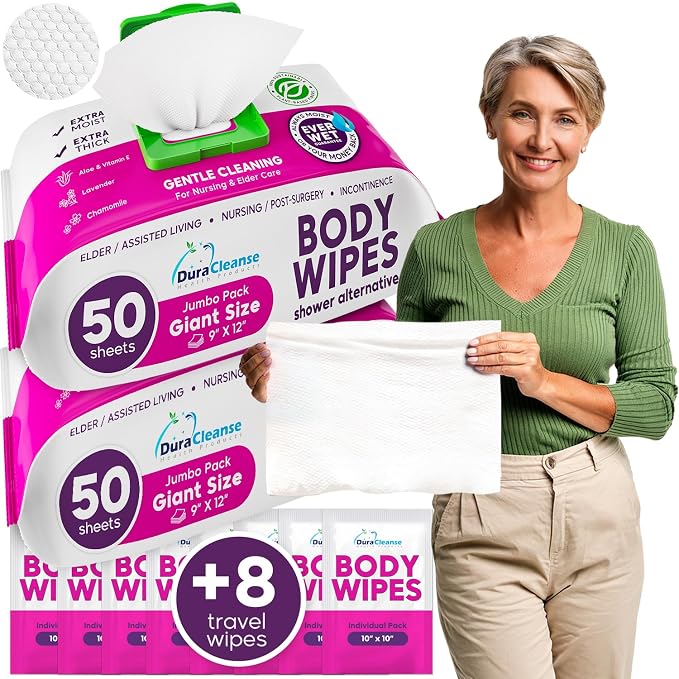 XL Bath Wipes for Adults Bathing No Rinse by DuraCleanse